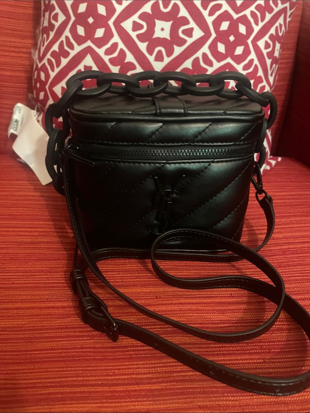 Saint Laurent Black Quilted Box Crossbody with Chain Handle